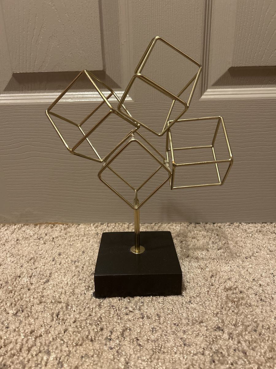 Geometric Gold Cube Decor on Black Base - Modern Abstract Sculpture