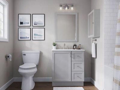 $100 LESS THAN LOWE’S! BRAND NEW IN BOX Style Selections 30” bathroom vanity with countertop, sink & matching wall mirror