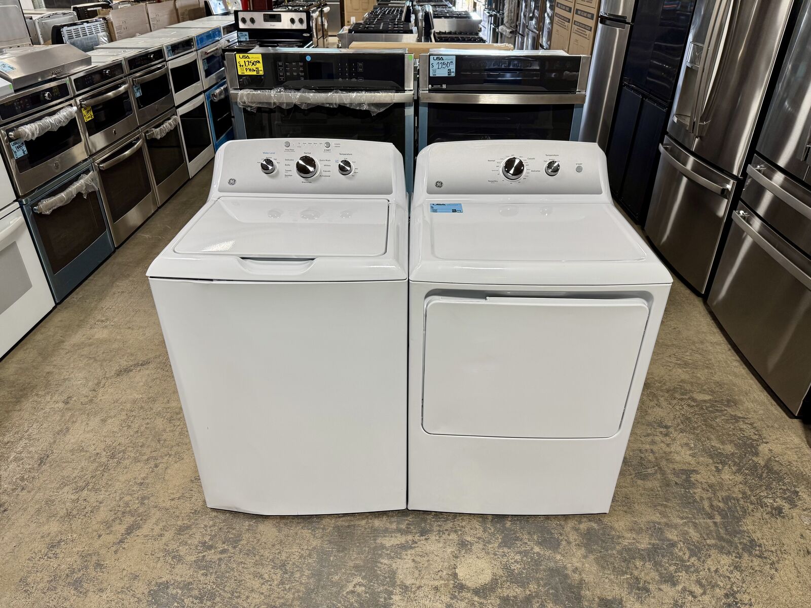 NEW GE TOP LOADING WASHER AND DRYER SET WITH SANITIZE