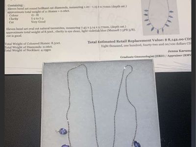14K T White Gold Natural Tanzanite & Diamond Necklace Apprsail