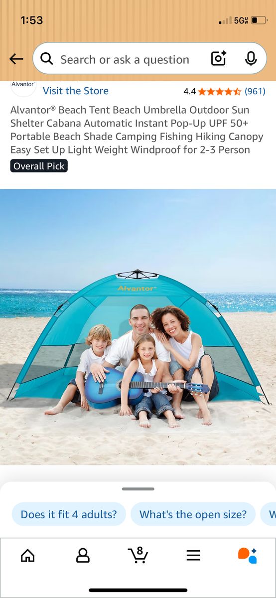 Alvantor Pop-Up Beach Tent UPF 50+ Sun Shelter