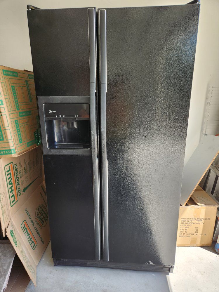GE Profile Side-by-Side Refrigerator in Black with Ice and Water Dispenser