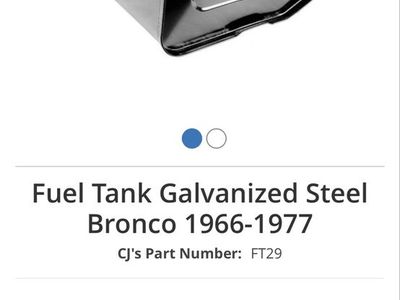 Fuel Tank Galvanized Steel Bronco 1966-1977 BNIB