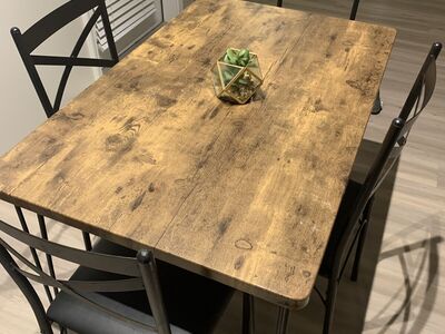 Wood & Black Metal Dining Set – Seats 4