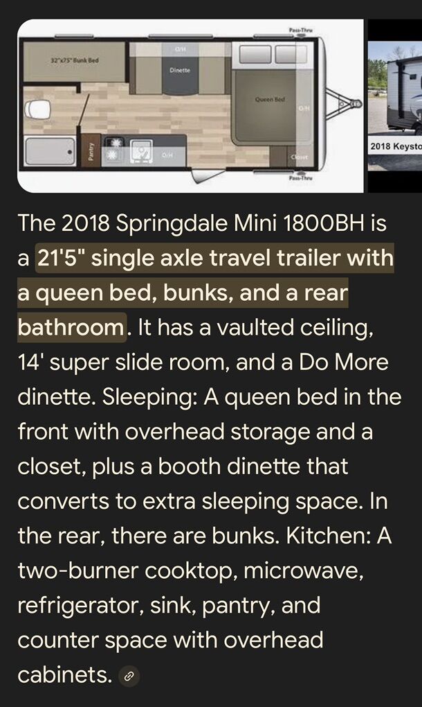 2018 Springdale 1800 Mini Rv