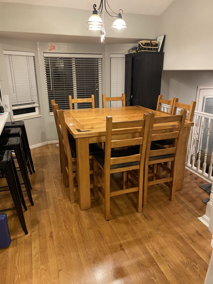 Solid Wood Square Dining Table with 8 Chairs - Great for Family Meals & Gatherings