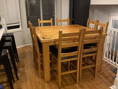 Solid Wood Square Dining Table with 8 Chairs - Great for Family Meals & Gatherings