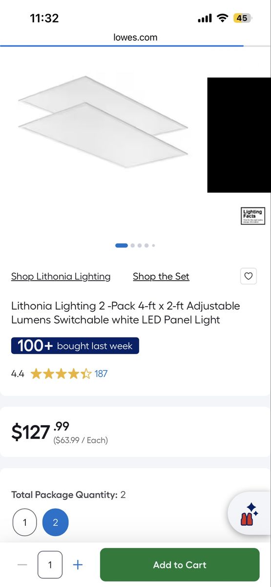 Lithonia Lighting 2 -Pack 4-ft x 2-ft Adjustable Lumens Switchable white LED Panel Light