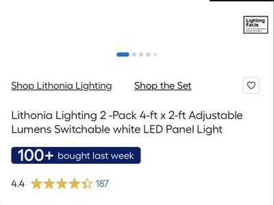 Lithonia Lighting 2 -Pack 4-ft x 2-ft Adjustable Lumens Switchable white LED Panel Light