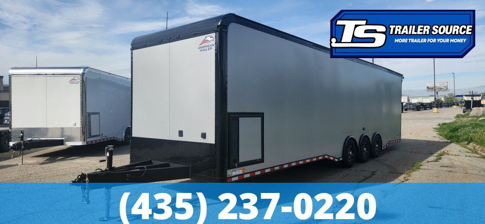 8.5x34 American Hauler Silver Hawk Enclosed Car Hauler Trailer - 7'10" Interior - 18K GVWR - A/C Prep Package, Air Compressor