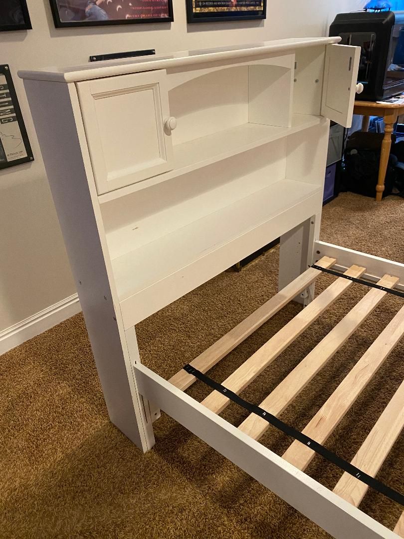 White Twin Bed Frame with Storage Headboard