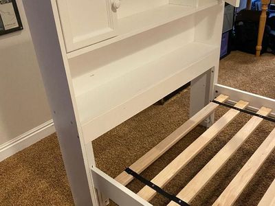 White Twin Bed Frame with Storage Headboard