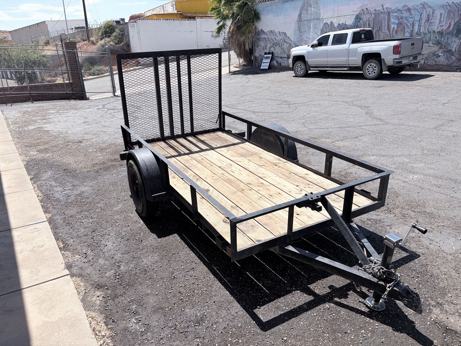 Utility Trailer, Small Single Axle with Wood Bed and Mesh Gate