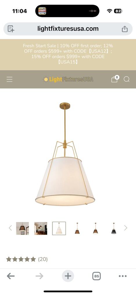 Pendant Lights New White Shades, Gold