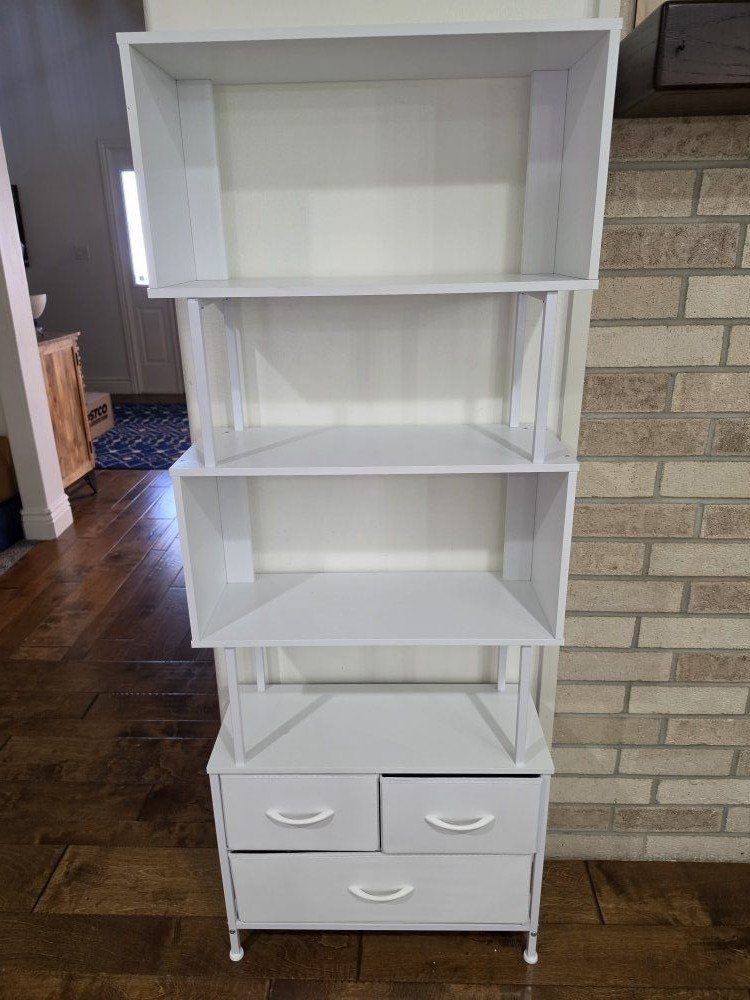 NEW! 7 TIER Modern white book shelf with drawers