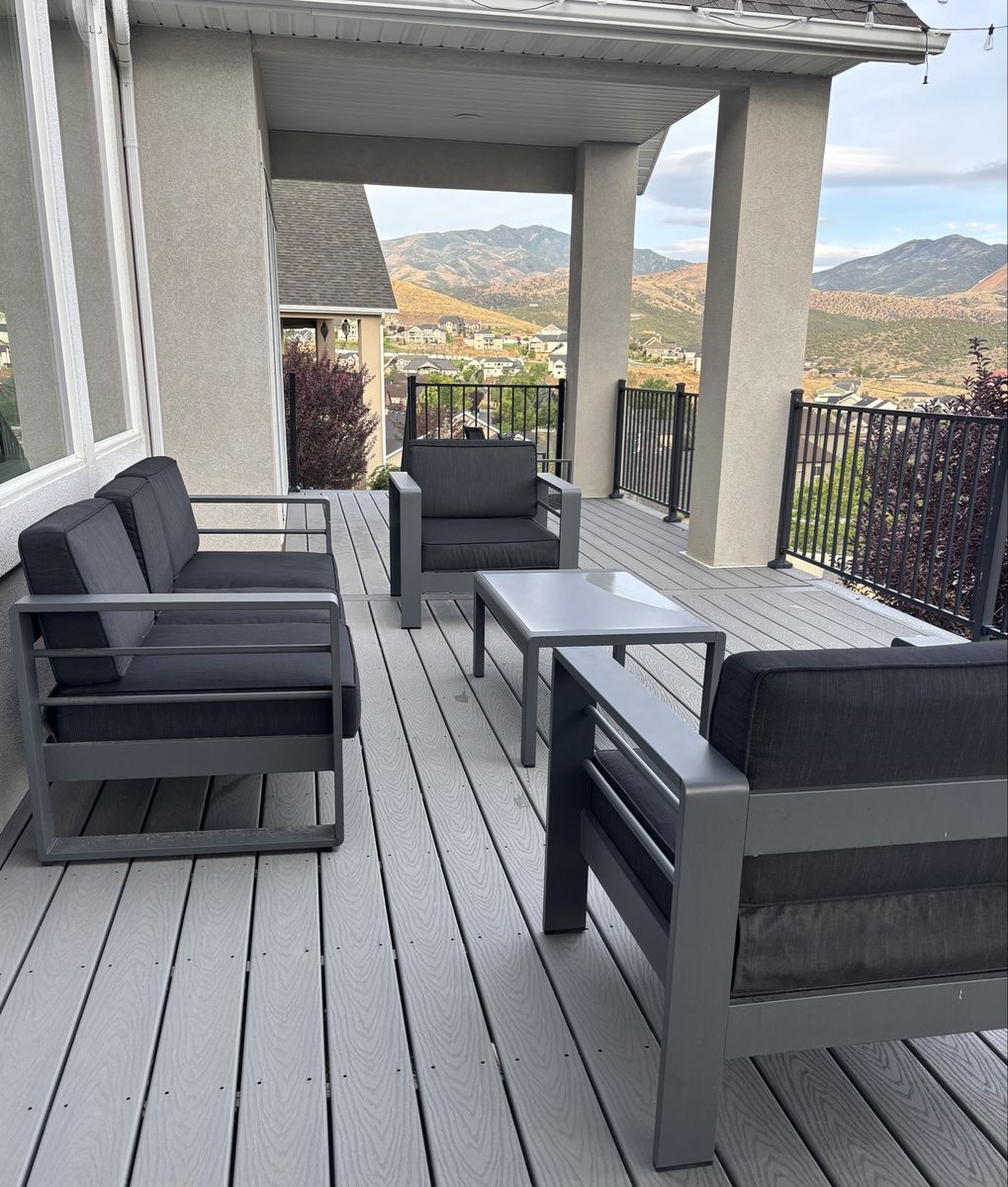 Modern Grey Metal Outdoor Patio Conversation Set with Cushions