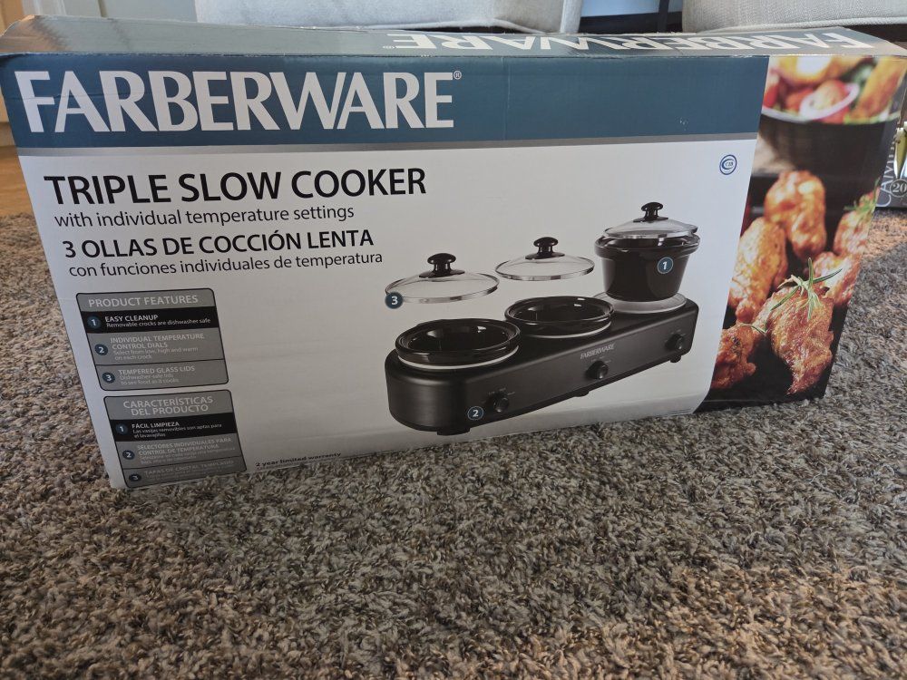 Farberware Triple Slow Cooker w/ Individual Temperature Settings - 3 Crock Pots