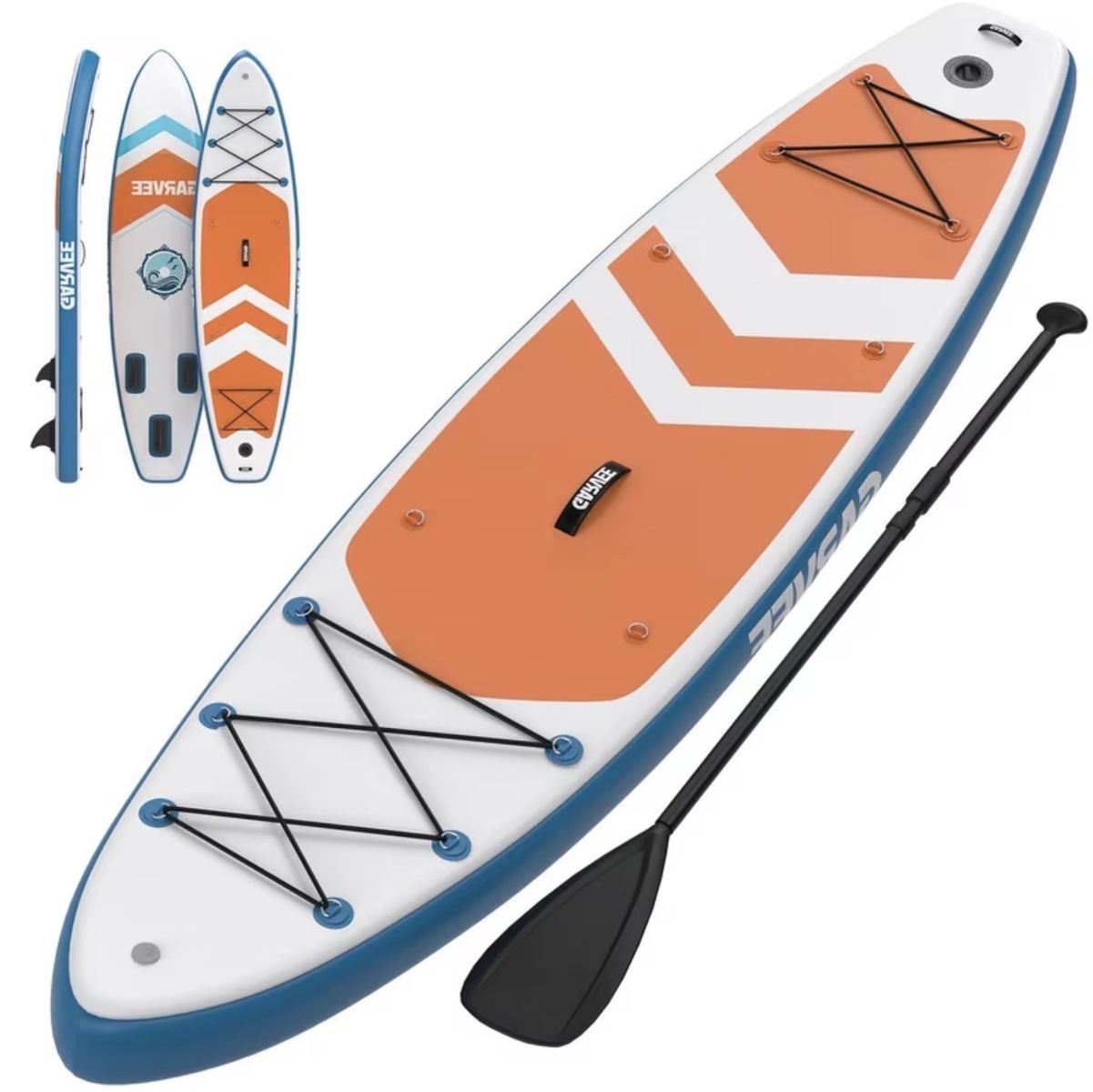 Inflatable Stand Up Paddle Board SUP with Adjustable Paddle, Pump, Leash, Fins & Backpack