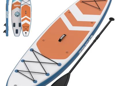 Inflatable Stand Up Paddle Board SUP with Adjustable Paddle, Pump, Leash, Fins & Backpack