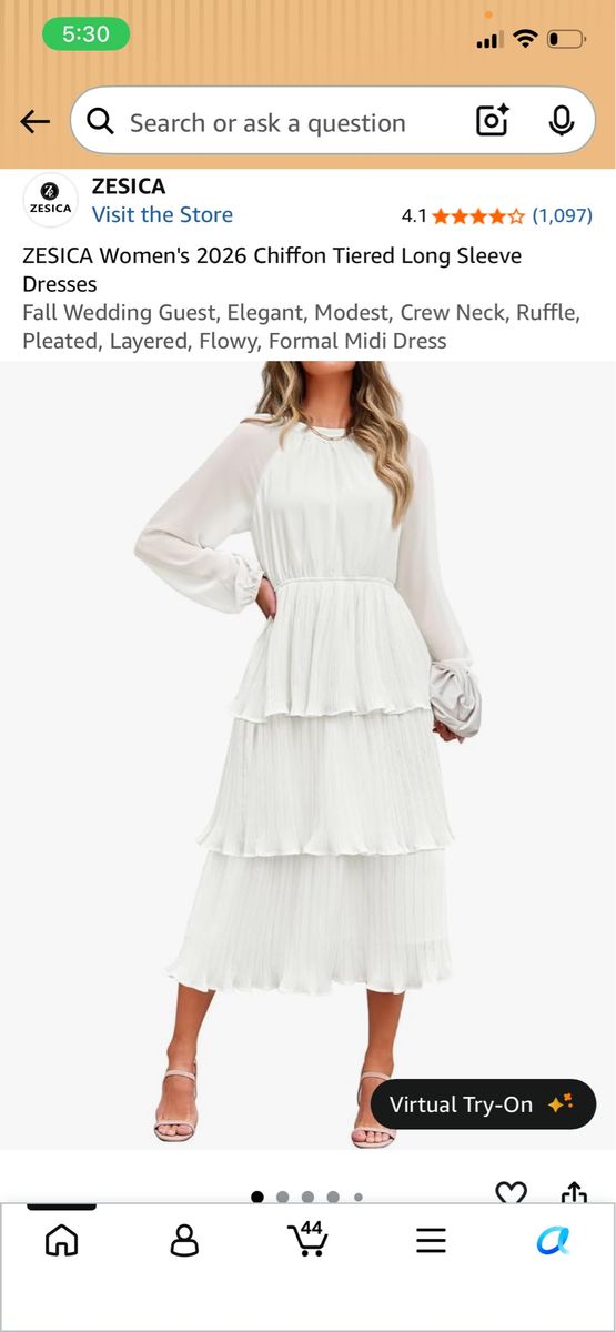ZESICA Women's White Chiffon Tiered Long Sleeve Midi Dress Size M