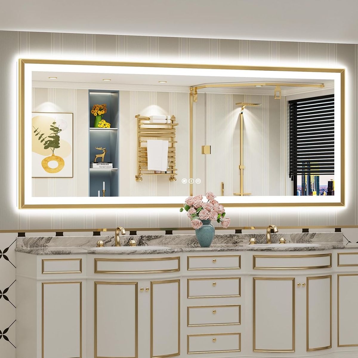 Brand New in the Box Awandee 88x38 Gold Beveled LED Lighted Bathroom Mirror