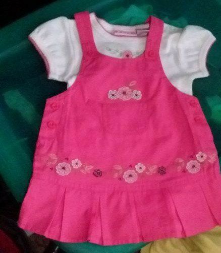 12 MO. JUMPER AND SHIRT..APPLIQUE FLOWERS...PERFECT CHURCH DRESS FOR WARM WEATHER!