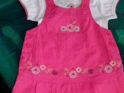 12 MO. JUMPER AND SHIRT..APPLIQUE FLOWERS...PERFECT CHURCH DRESS FOR WARM WEATHER!