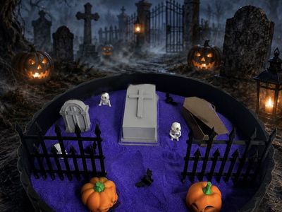 Halloween Miniature zen garden Graveyard Desktop Decor w/ Coffin, Tombstones, Skeletons & Sand