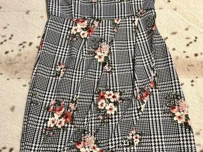 Strapless Floral Plaid Dress