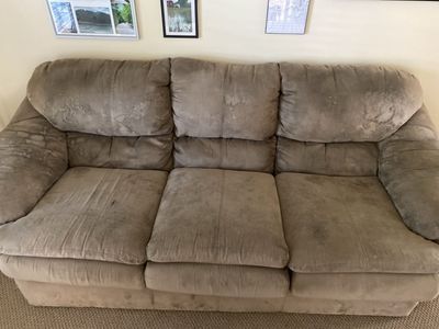 3-Seater Sofa - Tan Microfiber Couch with Plush Cushions