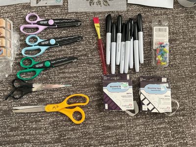 Crafting & Scrapbooking Lot: Fiskars Scissors, Markers, Stencils, Adhesives & More