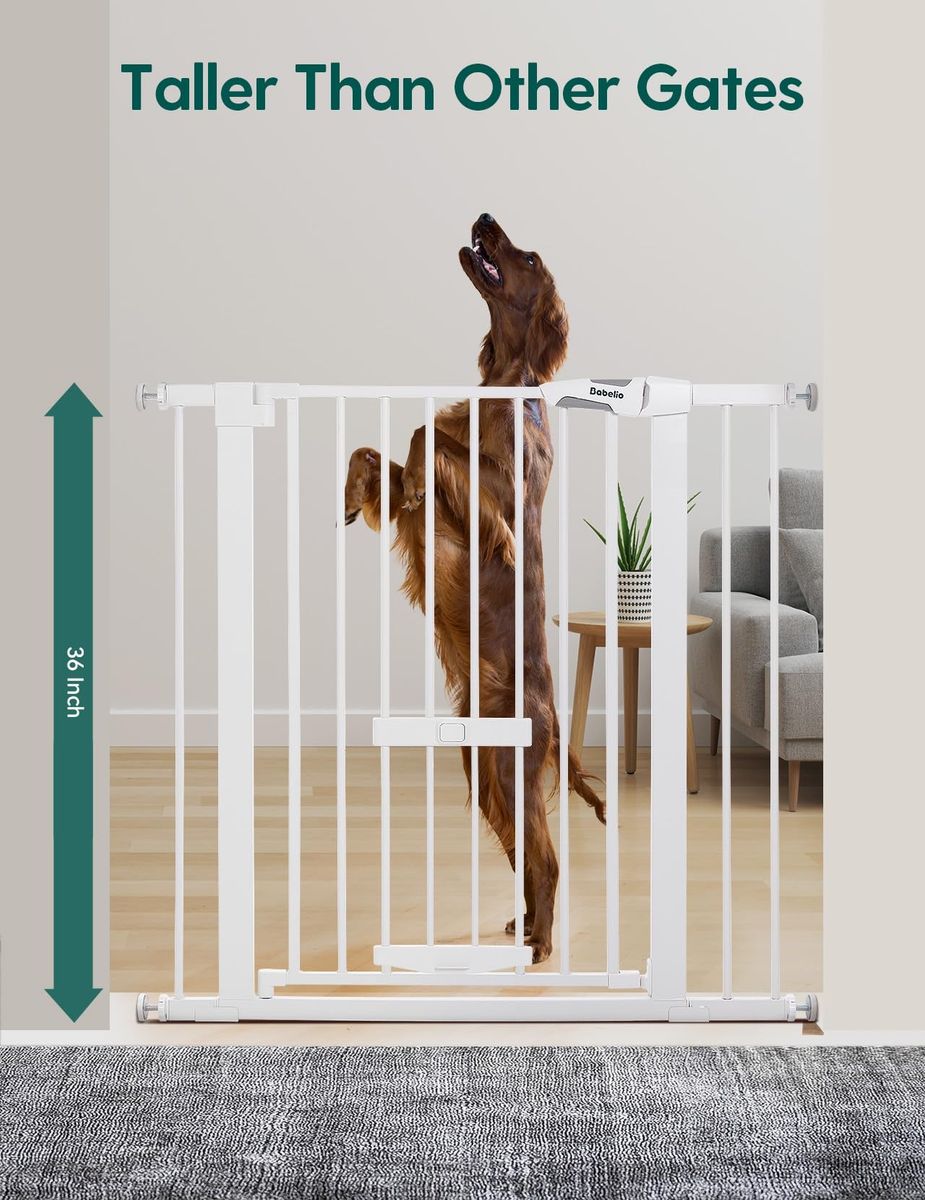 New- extra tall 36" Tall, 29-48" Auto-Close Pet/Baby Gate w/ Cat Door White