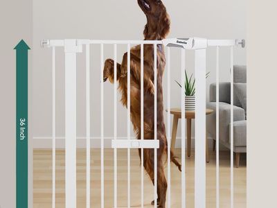 New- extra tall 36" Tall, 29-48" Auto-Close Pet/Baby Gate w/ Cat Door White