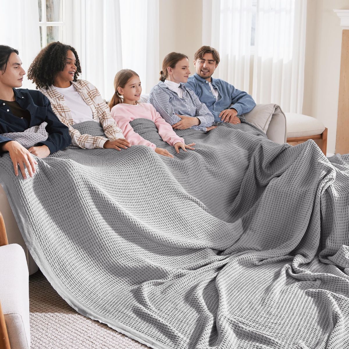 New! Bedsure Gentlesoft 100% Cotton Big Blanket Oversized King for Bed - Large Breathable Thick Cooling Waffle Weave Blanket