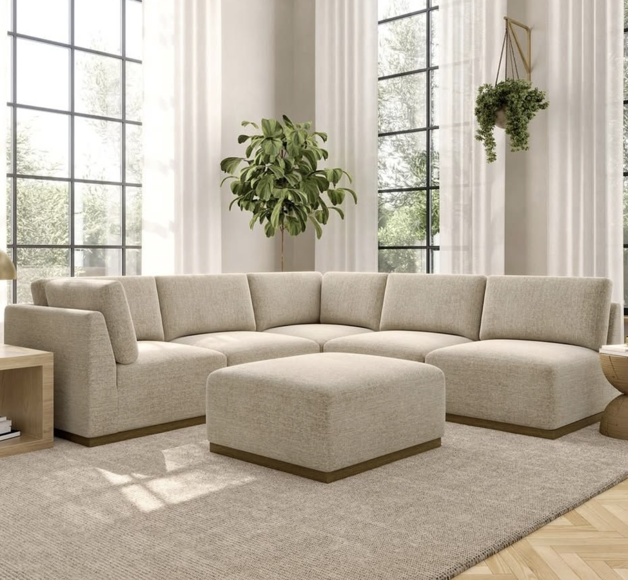 Henredon Murphy Fabric 6-piece Modular Sectional with Ottoman, Beige