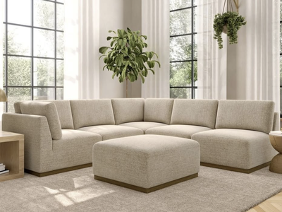 Henredon Murphy Fabric 6-piece Modular Sectional with Ottoman, Beige