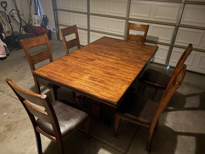 Dining Table Set with 6 Chairs - Wood finish with leatherette seats
