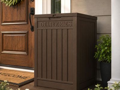 NEW! Outdoor Package Delivery Storage Box 51 Gallon, Lockable – Brown Coffee Color