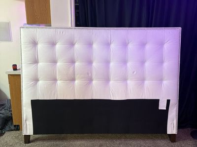 White Tufted Upholstered King Size Headboard with Nailhead Trim
