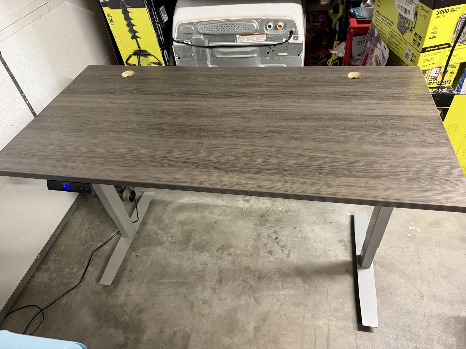Uline Electric Height-Adjustable Standing Desk - Gray Wood Grain, 60 × 30",Excellent Condition