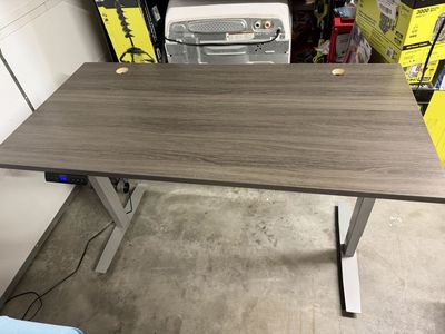 Uline Electric Height-Adjustable Standing Desk - Gray Wood Grain, 60 × 30",Excellent Condition
