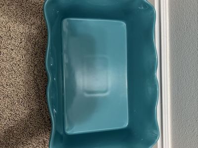 Pioneer Turquoise Ruffled Edge Ceramic Baking Dish - Casserole Lasagna Pan