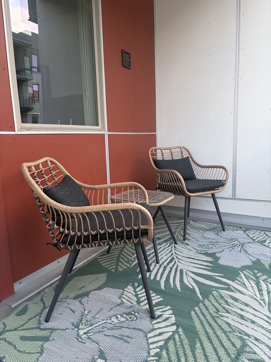 Modern Wicker Patio Bistro Set with Two Chairs and Small Table
