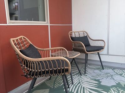 Modern Wicker Patio Bistro Set with Two Chairs and Small Table