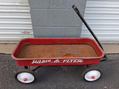 Vintage Radio Flyer Model 90 Steel Toy Wagon Red Body White Wheels Classic Toy