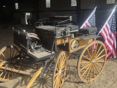 Horse Drawn wagon with Wooden Wheels and Flags - Excellent Condition