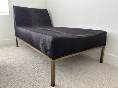 Custom Purple Cowhide Chaise Lounge with Button Tufting & Brass Legs