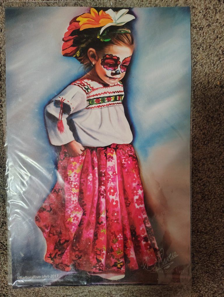 Barbara Rivera Art Print - Day of the Dead Girl Sugar Skull - Signed 2017 - Traditional Mexican Dress