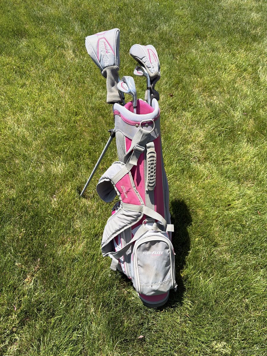 Top Flite Golf Club Set for Girls, Pink/Gray, Junior/Youth Size, Right-Handed, with Stand Bag