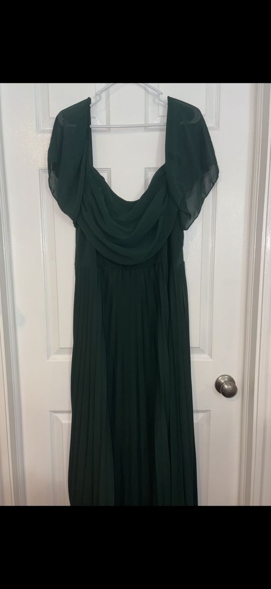 Dark Green Pleated Maxi Dress with Flutter Sleeves Size 3XL